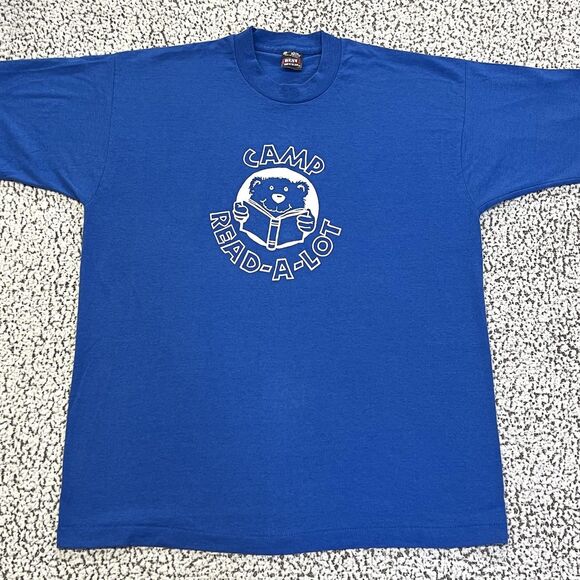 VTG 90s Camp Read-A-Lot T-Shirt Adult XL Blue Single Stitch Fruit of Loom BEST - Picture 10 of 10